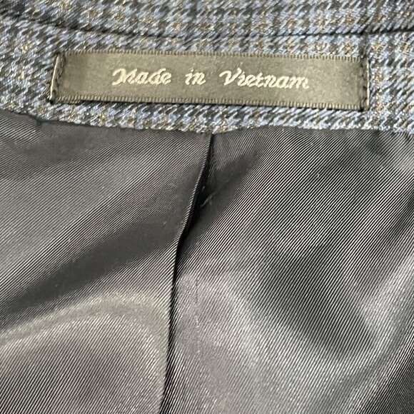 Chaps Mens Checkered Blazer Jacket 44R Blue Rayon Polyester Two-Button Vietnam - Picture 4 of 9